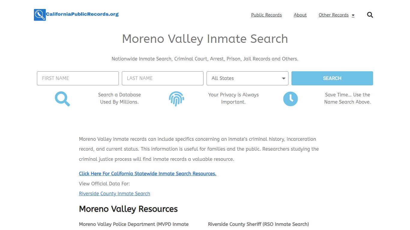 Moreno Valley Inmate Search - Current & Past MVPD CA Jail Records
