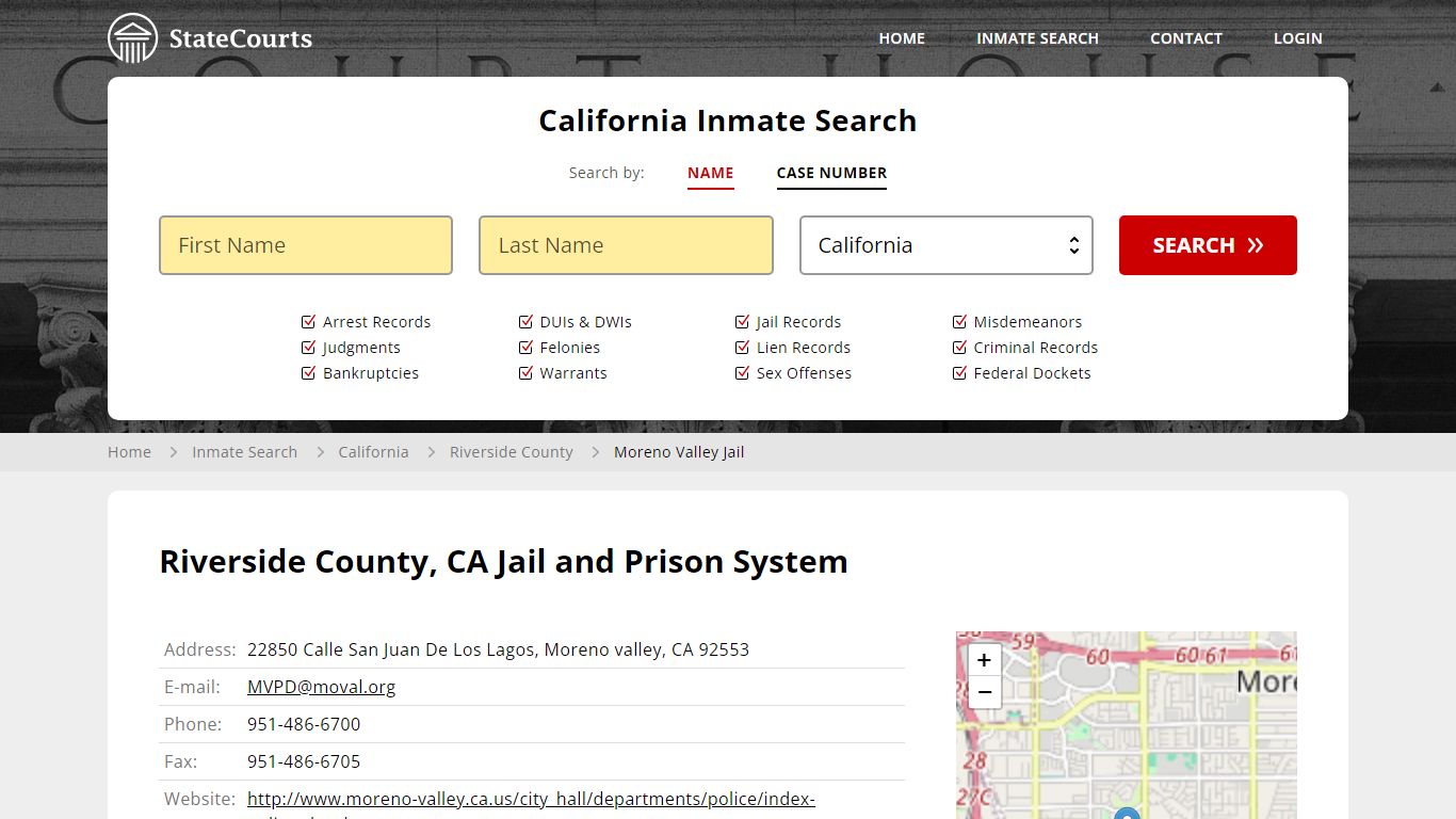 Moreno Valley Jail Inmate Records Search, California - StateCourts
